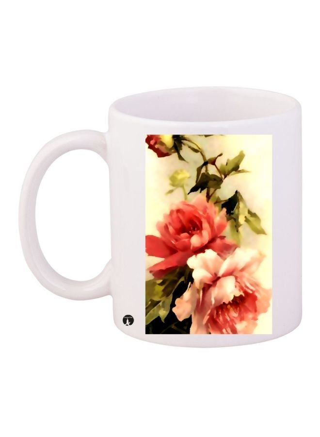 Floral Printed Coffee Mug White/Red/Green 11ounce
