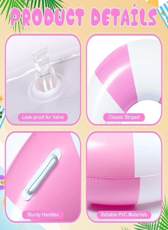 WinnerWhy 3 Pcs Large Swim Ring with Handles Set 47.24" 39.37" 35.43" Inflatable Pool Inner Tube Classic Striped Pool Ring Floats for Adults Teens Summer Lounger Beach Party Supplies (Pink, White) - Image 3