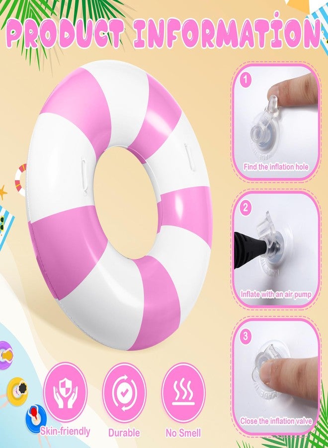 WinnerWhy 3 Pcs Large Swim Ring with Handles Set 47.24" 39.37" 35.43" Inflatable Pool Inner Tube Classic Striped Pool Ring Floats for Adults Teens Summer Lounger Beach Party Supplies (Pink, White) - Image 4