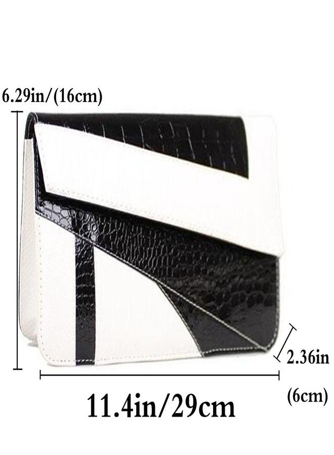 FiveloveTwo Womens PU Leather Clutch Handbags and Purse Wallet Crossbody Shoulder Party Wedding Shopping Shoulder Bags Satchels Black White - Image 3