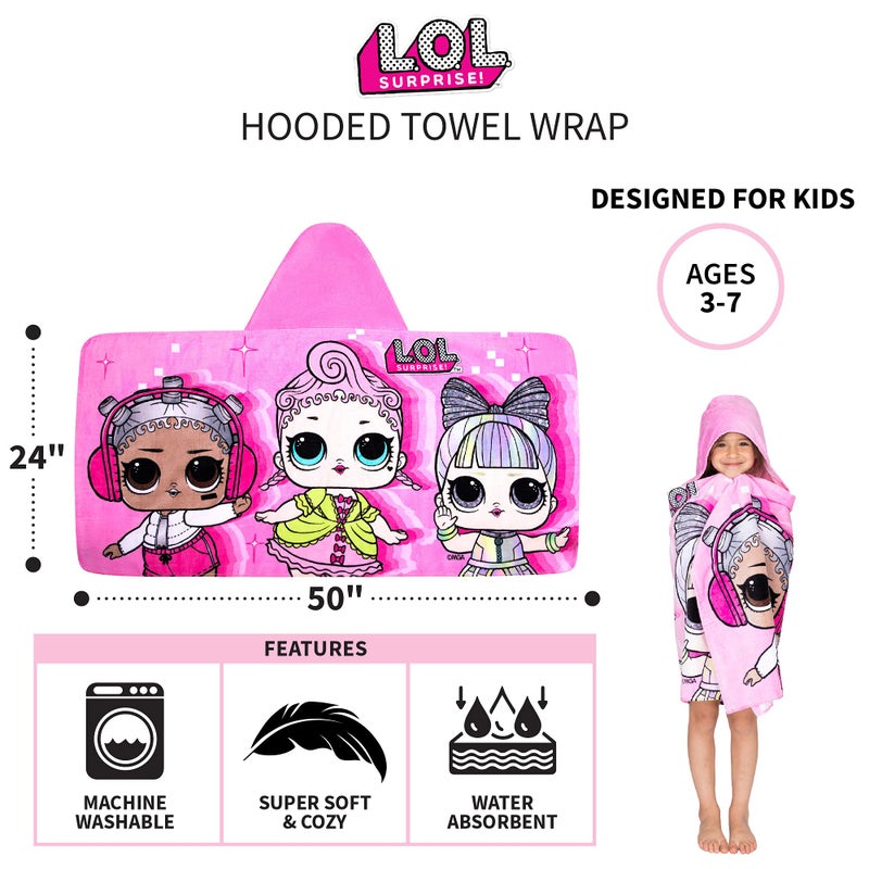 Franco Kids Bath and Beach Soft Cotton Terry Hooded Towel Wrap, 24 in x 50 in, LOL Surprise - Image 5