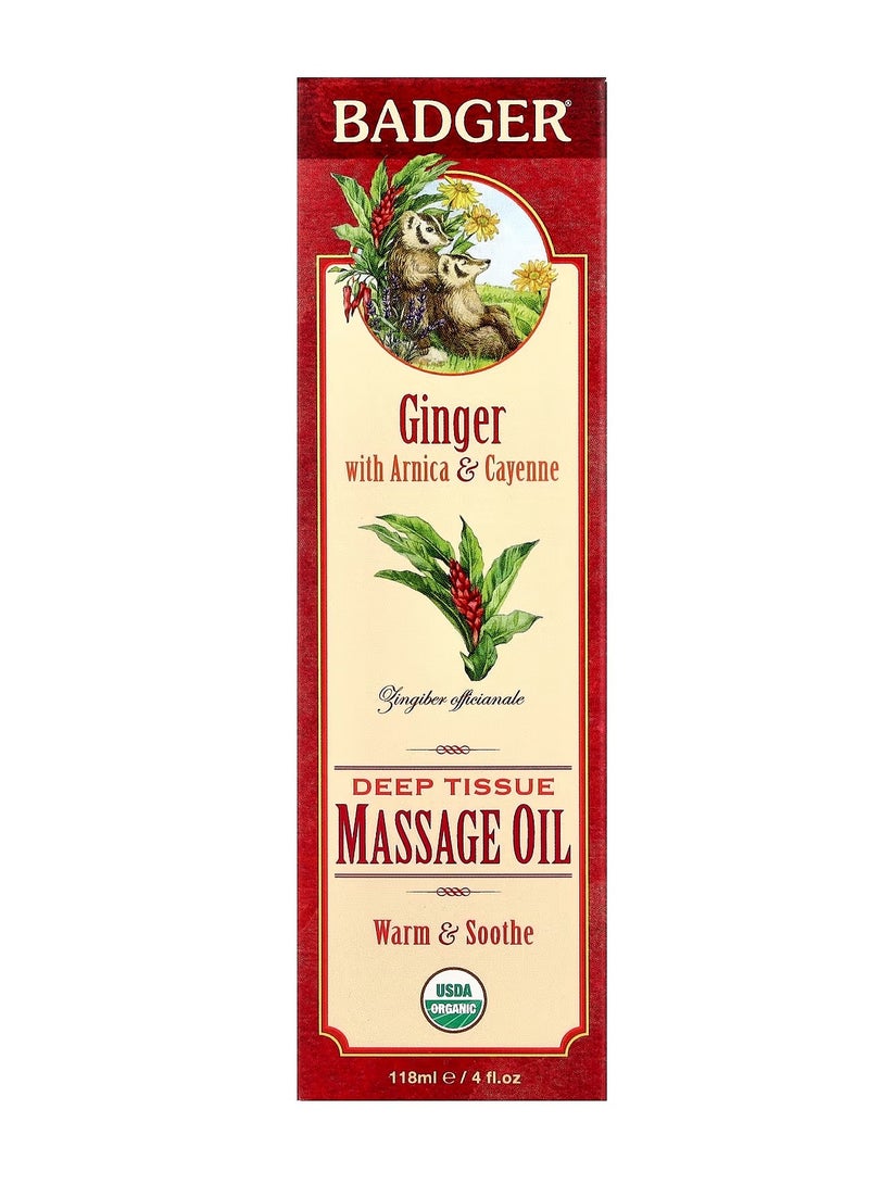 Badger, Deep Tissue Massage Oil, Ginger with Arnica & Cayenne, 4 fl oz (118 ml) - Image 1
