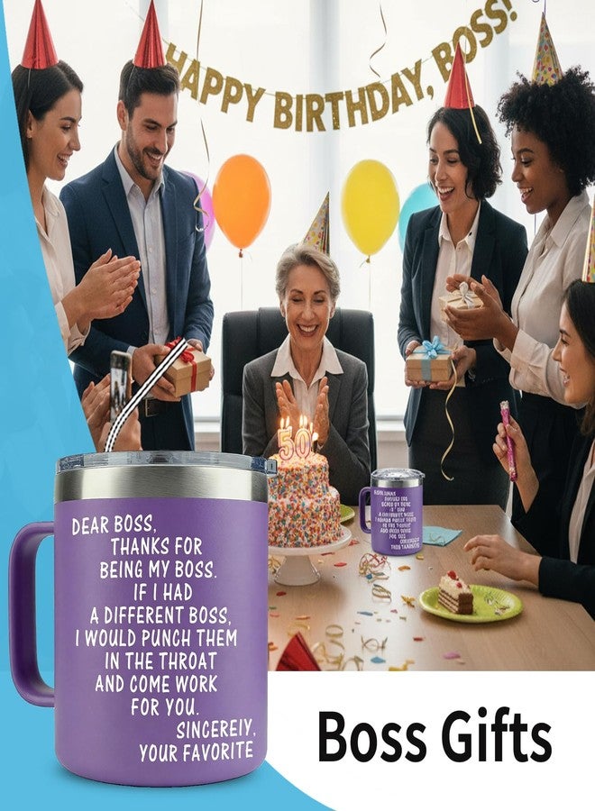 WECACYD Dear Boss Mug Punch Throat - Worlds Best Boss Mug - 14oz Office Cup Purple, Funny Coffee Mugs - Thank You Gifts for Manager Work Anniversary Birthday Retirement Mothers Day Bosses Day - Image 3