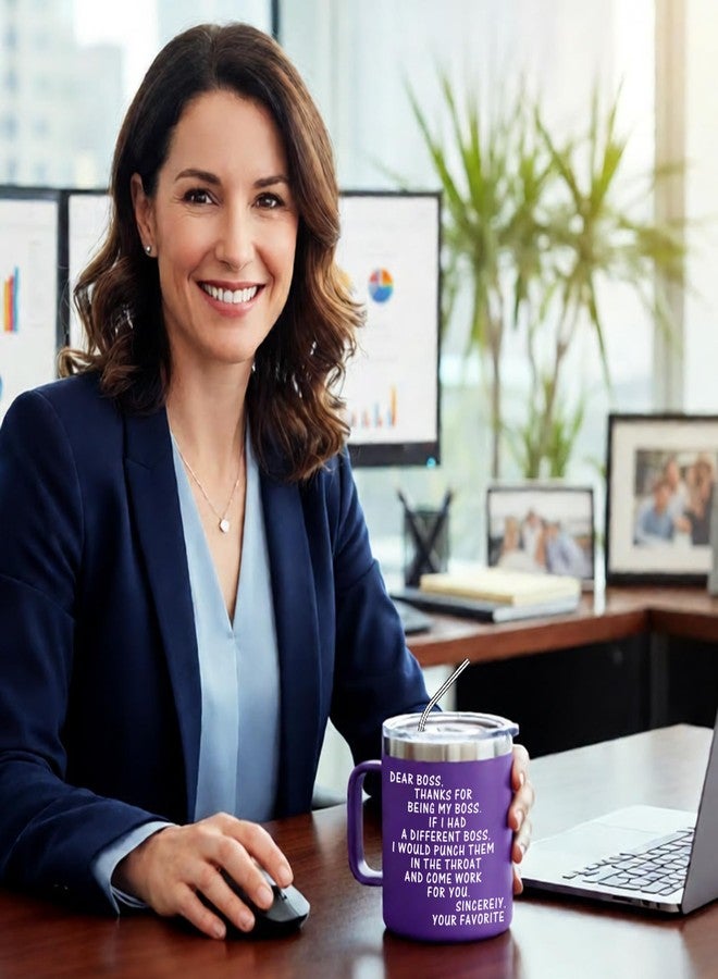 WECACYD Dear Boss Mug Punch Throat - Worlds Best Boss Mug - 14oz Office Cup Purple, Funny Coffee Mugs - Thank You Gifts for Manager Work Anniversary Birthday Retirement Mothers Day Bosses Day - Image 2