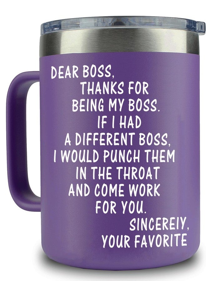 WECACYD Dear Boss Mug Punch Throat - Worlds Best Boss Mug - 14oz Office Cup Purple, Funny Coffee Mugs - Thank You Gifts for Manager Work Anniversary Birthday Retirement Mothers Day Bosses Day - Image 1