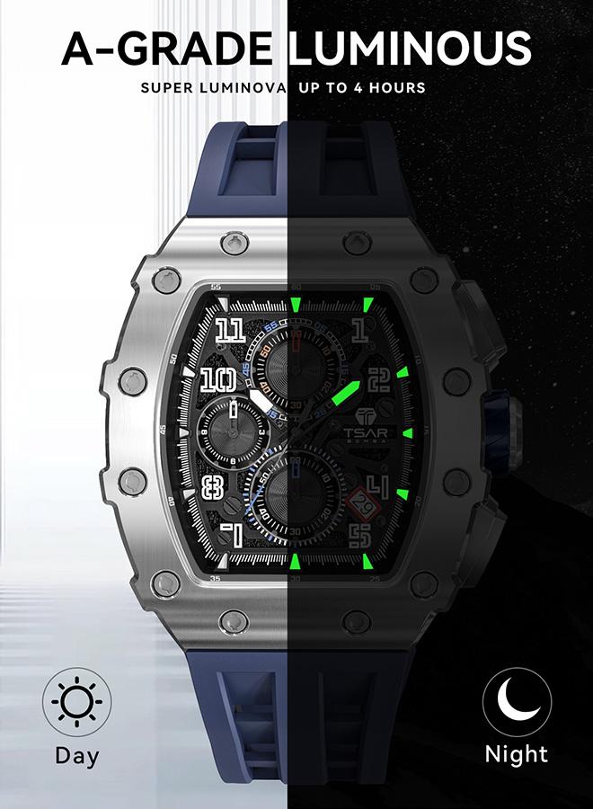 TSAR BOMBA ساعة كرونوغراف رجالية سلسلة إليمنتال  ملم بحزام سيليكون أزرق - Image 5