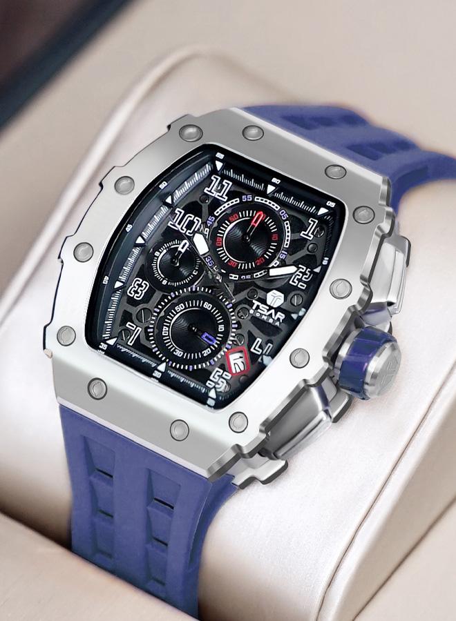 TSAR BOMBA ساعة كرونوغراف رجالية سلسلة إليمنتال  ملم بحزام سيليكون أزرق - Image 3