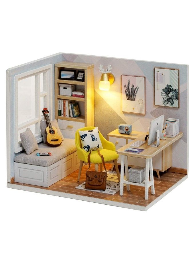 CUTEROOM Diy Doll Room Miniature Furniture Wooden House Kit Wooden Dolls House Kit With Dust Cover & Led Light And Accessories Qt Series Dollhouse - Image 1