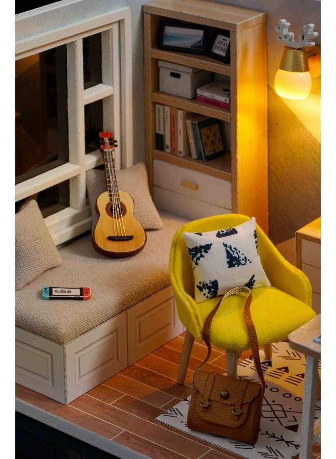 CUTEROOM Diy Doll Room Miniature Furniture Wooden House Kit Wooden Dolls House Kit With Dust Cover & Led Light And Accessories Qt Series Dollhouse - Image 3