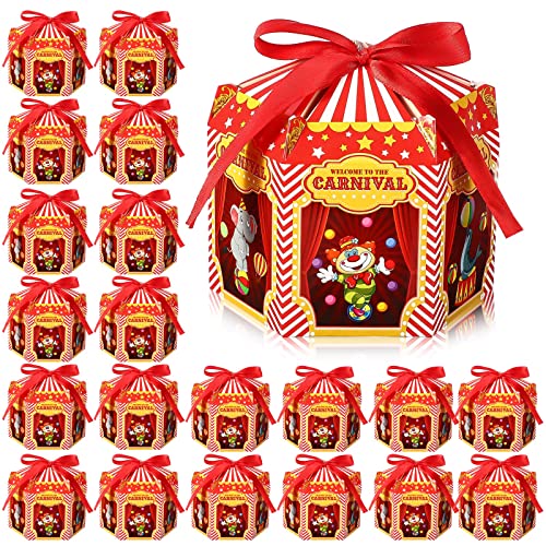 Funrous 48 Pcs Carnival Treat Boxes Circus Cupcake Paper Candy Red White Stripes Carnival Favor Boxes Goody Gift Decorations for Circus Halloween Themed Birthday Party Supplies