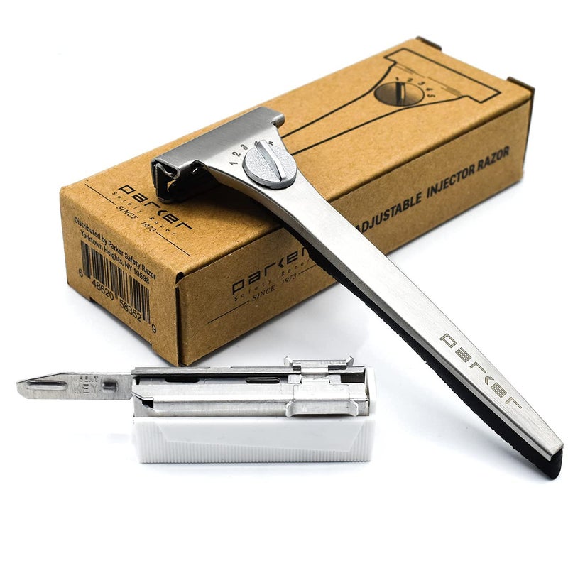 Parker Safety Razor Parkers Adjustable Injector Razor  Single Edge Adjustable Safety Razor  20 Parker Injector Razor Blades Included  Customize your shave with a turn of the dial