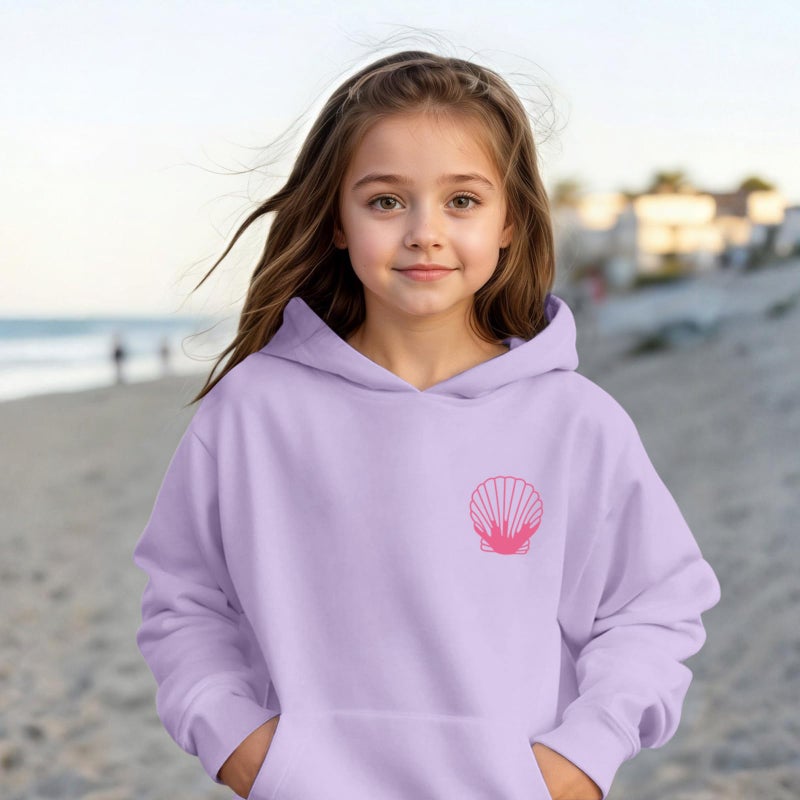 Lubpow Cute Pink Hoodie Kids Girls Aesthetic Preppy Hibiscus Flower Puff Hoodies Kawaii Hawaii Palm Beach Graphic Pullover(Light Purple,160) - Image 3