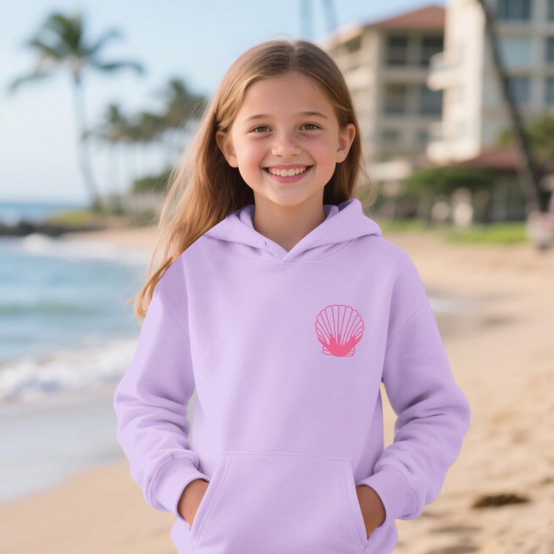 Lubpow Cute Pink Hoodie Kids Girls Aesthetic Preppy Hibiscus Flower Puff Hoodies Kawaii Hawaii Palm Beach Graphic Pullover(Light Purple,160) - Image 5
