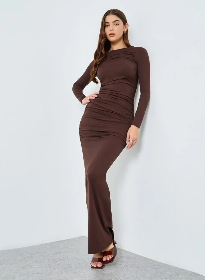 Take Two Solid Round Neck Bodycon Maxi Dress
