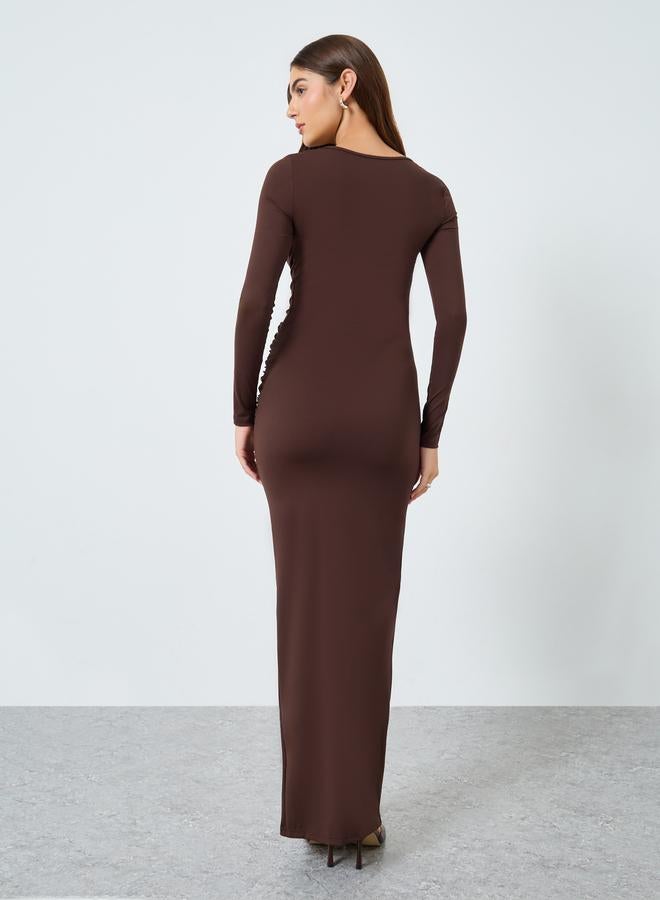 Take Two Solid Round Neck Bodycon Maxi Dress - Image 4