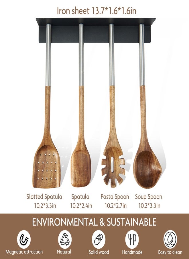 Edergoo 4 PCS Acacia Wood Cooking Utensils Set with Magnetic Hanging Handles Stainless Steel, Heat-Resistant Multi Function Cooking Tools - Image 4