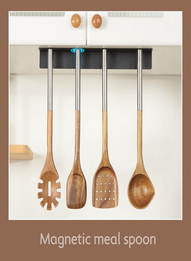 Edergoo 4 PCS Acacia Wood Cooking Utensils Set with Magnetic Hanging Handles Stainless Steel, Heat-Resistant Multi Function Cooking Tools - Image 2