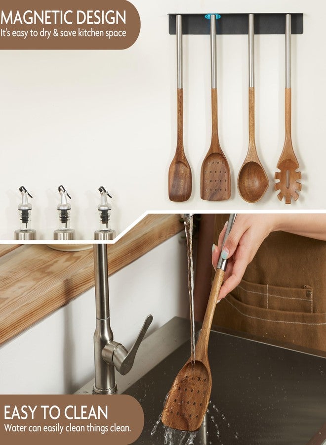 Edergoo 4 PCS Acacia Wood Cooking Utensils Set with Magnetic Hanging Handles Stainless Steel, Heat-Resistant Multi Function Cooking Tools - Image 5