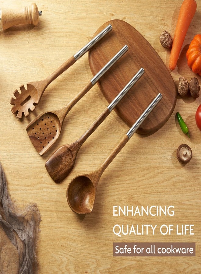 Edergoo 4 PCS Acacia Wood Cooking Utensils Set with Magnetic Hanging Handles Stainless Steel, Heat-Resistant Multi Function Cooking Tools - Image 3