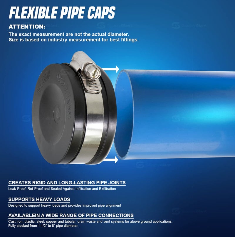 SUPPLYGIANT Supply Giant 3972x4 Flexible Pvc Pipe Cap with Stainless Steel Clamps, 5 Inch Black (Pack of 4) - Image 3
