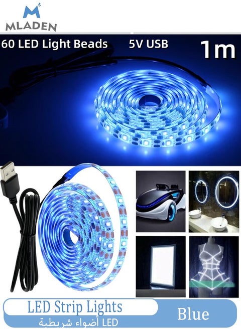 مصابيح شريط إضاءة LED بطول 1 متر مع 60 حبة إضاءة LED شريط إضاءة LED يعمل باللاصق القوي، إضاءة مرنة تحت الخزانة تعمل بقدرة 5 فولت USB للمرآة، خزانة المطبخ، غرفة النوم، ديكور المنزل