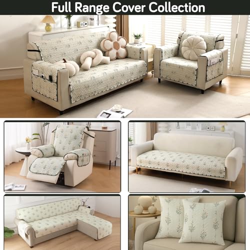 HOKIPO 'HomeHues Series' Printed Quilted Sofa Cover Mat for 2 Seater Sofa, Light Green Ash Gypsy Flower (IN-807-D5*1) - Image 5