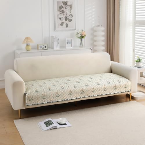 HOKIPO 'HomeHues Series' Printed Quilted Sofa Cover Mat for 2 Seater Sofa, Light Green Ash Gypsy Flower (IN-807-D5*1) - Image 1
