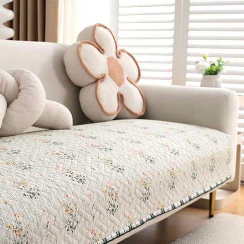 HOKIPO 'HomeHues Series' Printed Quilted Sofa Cover Mat for 2 Seater Sofa, Light Green Ash Gypsy Flower (IN-807-D5*1) - Image 2