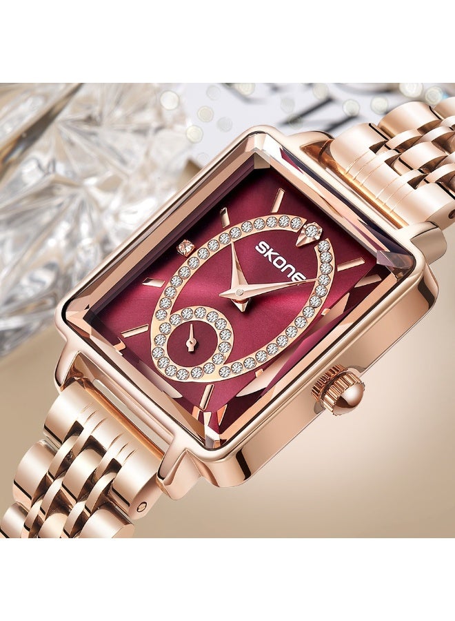 SKONE Fashion Rose Gold Square Ladies' Diamond Set Watch - Image 2