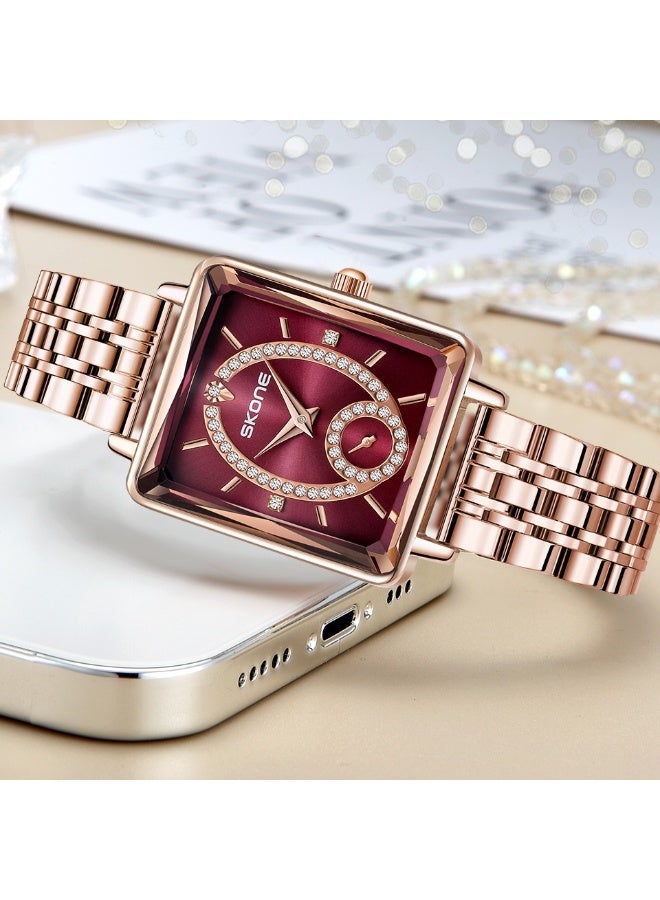 SKONE Fashion Rose Gold Square Ladies' Diamond Set Watch - Image 3
