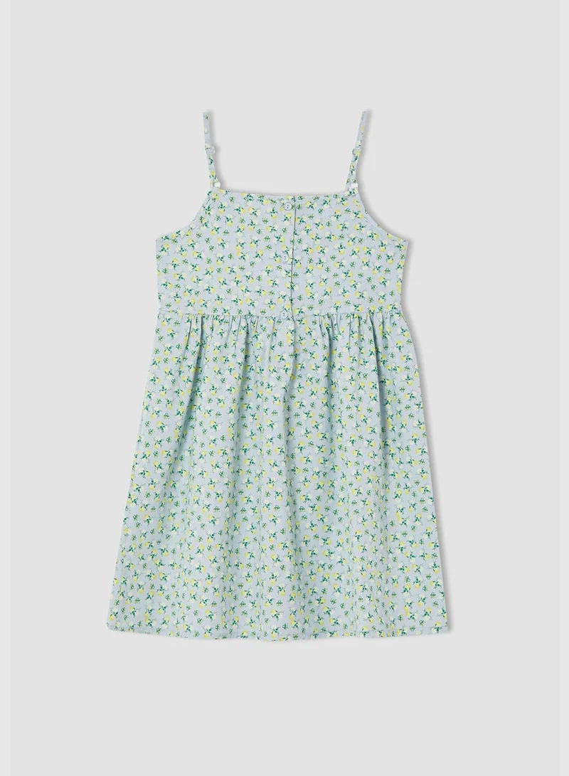 DeFacto Tropical Patterned Spaghetti Strap Square Neck Dress