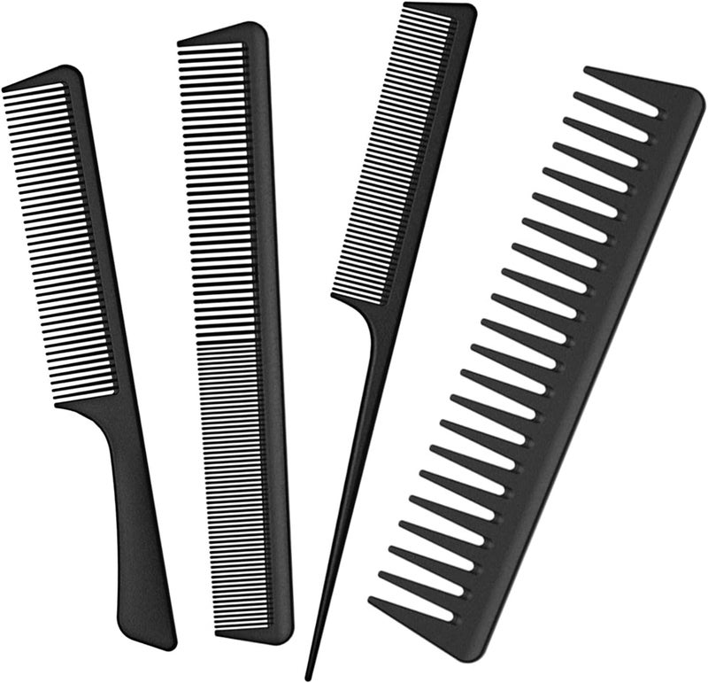 Carbon Comb Set 4 Pc Wide Fine Tooth AntiStatic Heat Resistant Styling Combs for Long Wet Curly Hair