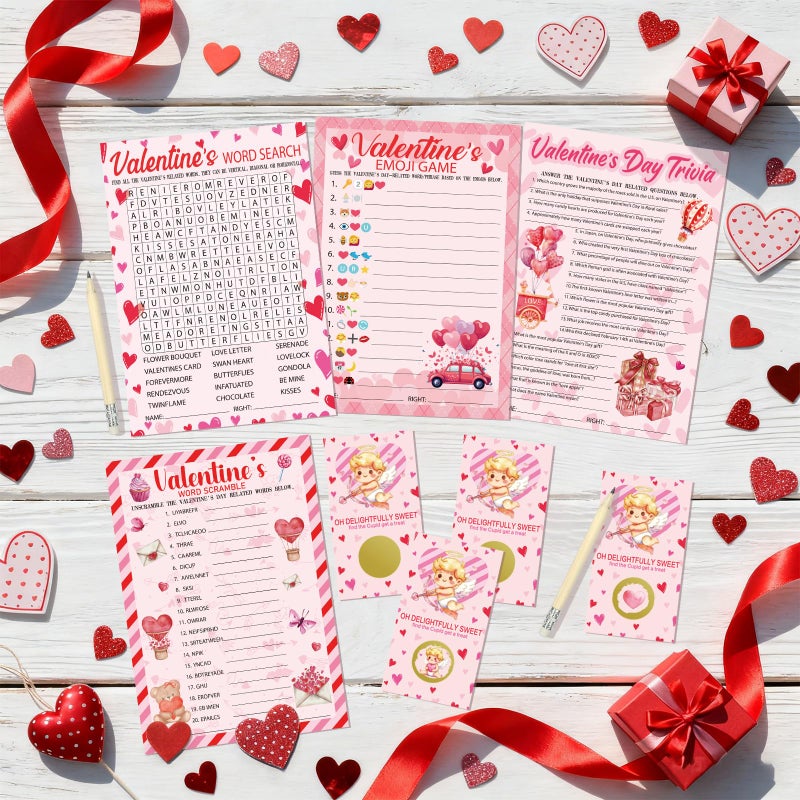 Sealmic 141 Pcs Valentine'S Party Games For Adults Kids Valentines Day Games Cards Word Scramble Trivia Word Search Emoji Game With Pencil And Answer Key For Boys Girls Family Office Large Groups Activities - Image 4