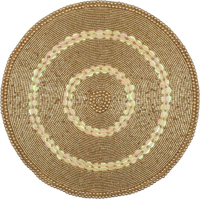 Bedding Craft Round Beaded Placemats Gold Multi 13  Dining Table Placemats Beaded Charger for Holiday  Christmas 
