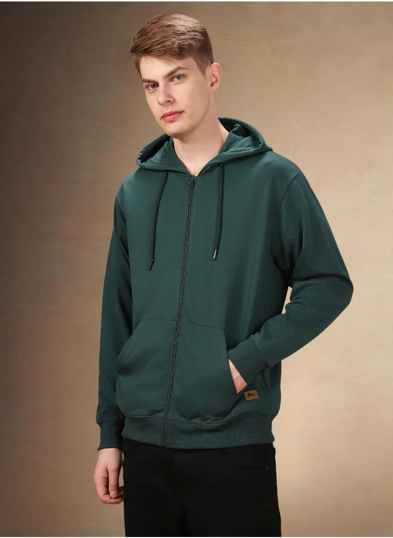 دينيس لينغو Men's Teal Polyester Blend Solid Regular Fit Sweatshirt