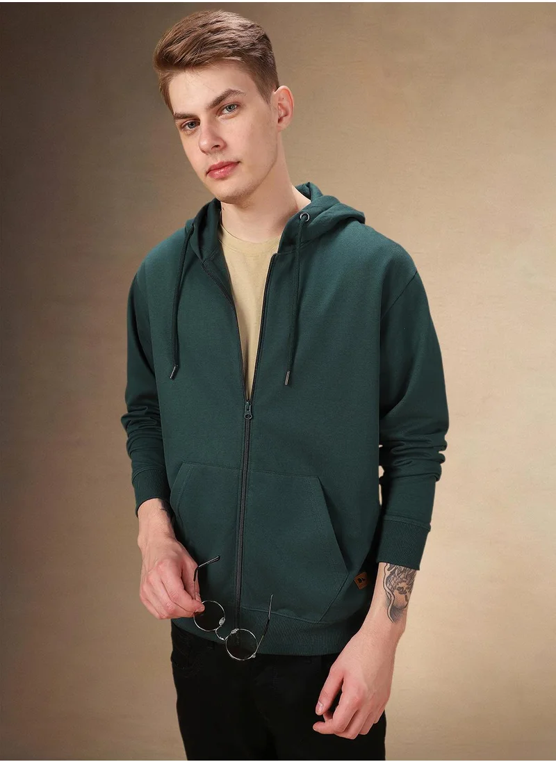 دينيس لينغو Men's Teal Polyester Blend Solid Regular Fit Sweatshirt