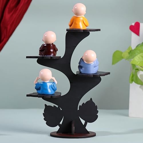 FlowerAura Decorative Set of 4 Adorable Buddha Monk Figurines With Wooden Stand For Peaceful Home Decor & Office Decor, Special Gifting, Ideal for Living Room, Meditation Spaces, and Special Occasions - Image 4