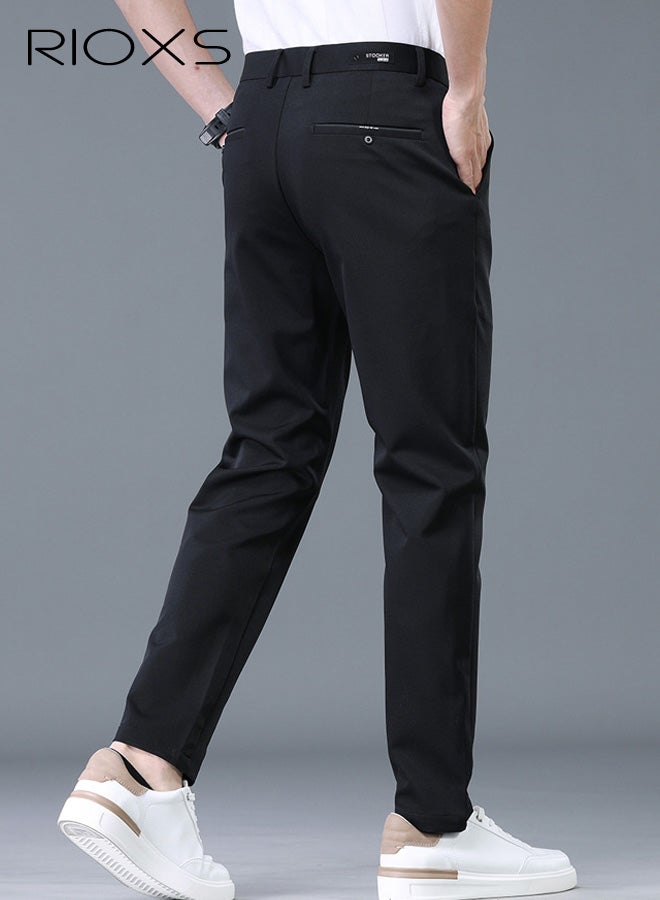 RIOXS Men's Dress Pants, Casual Slim Fit Formal Pants for Men, Beathable Wrinkle Free Men's Business Pants with Pockets, Comfort Stretch Expandable Waist Suit Pants Golf Pants for Work, Meeting, Dating, Prom, Wedding and More, Black - Image 3