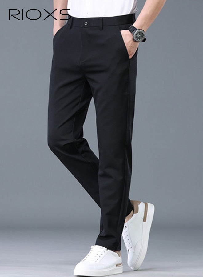 RIOXS Men's Dress Pants, Casual Slim Fit Formal Pants for Men, Beathable Wrinkle Free Men's Business Pants with Pockets, Comfort Stretch Expandable Waist Suit Pants Golf Pants for Work, Meeting, Dating, Prom, Wedding and More, Black - Image 5