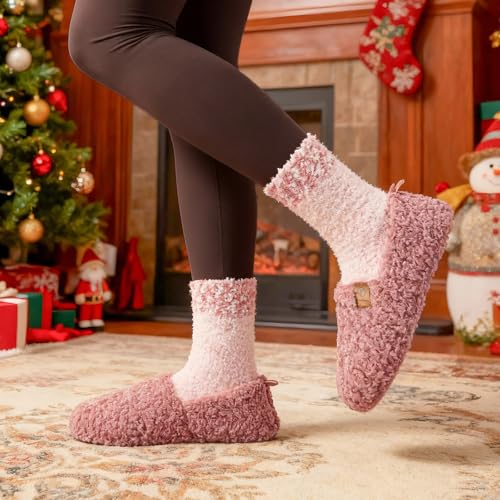 EverFoams Women’s Soft Curly Full Slippers Memory Foam Lightweight House Shoes Cozy Loafer with Polar Fleece Lining Pink,7-8 US - Image 2