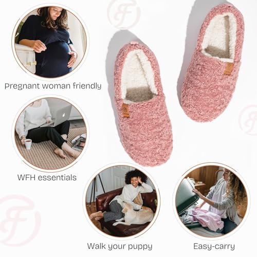 EverFoams Women’s Soft Curly Full Slippers Memory Foam Lightweight House Shoes Cozy Loafer with Polar Fleece Lining Pink,7-8 US - Image 5