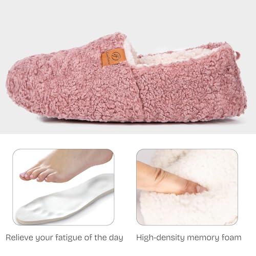 EverFoams Women’s Soft Curly Full Slippers Memory Foam Lightweight House Shoes Cozy Loafer with Polar Fleece Lining Pink,7-8 US - Image 3