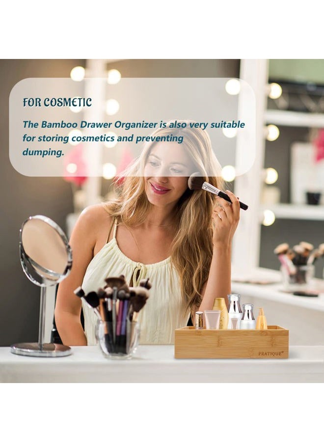 PRATIQUE Bamboo Drawer Organizer - Kitchen Utensil Organizer Silverware Tray Cutlery Holder，Office Desk Supplies and Accessories (8.9x3x2.6 inch) - Image 3