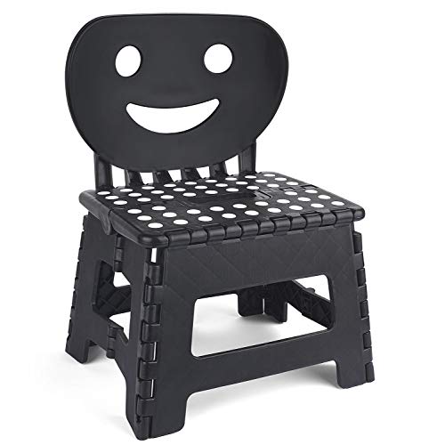 ACSTEP Folding Step Stool with Back Support for Kids,9" Kids Step Stool for Outdoor or Indoor Kitchen Step Stools and Bathroom Stool for Toddlers Boys Girls - Black - Image 1