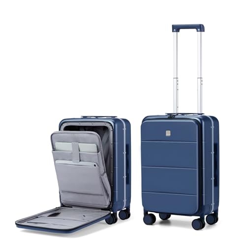 MILADA حقائب سفر MILADA المحمولة 22x14x9 مع عجلات دوارة معتمدة من الخطوط الجوية TSA، حقائب صلبة 20 بوصة، جيب أمامي، إطار ألمنيوم، حقائب سفر، أزرق داكن - Image 1