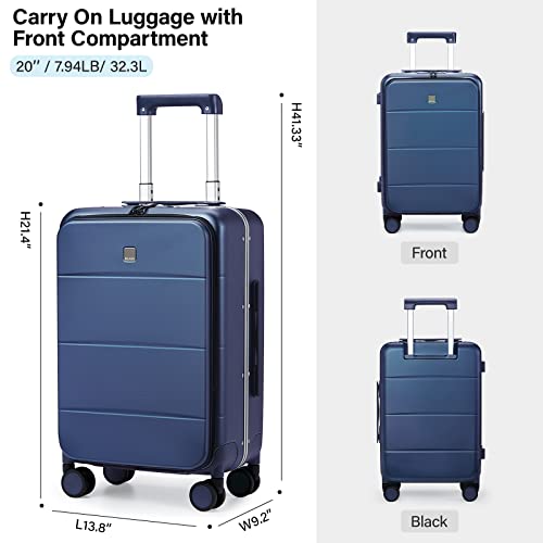MILADA حقائب سفر MILADA المحمولة 22x14x9 مع عجلات دوارة معتمدة من الخطوط الجوية TSA، حقائب صلبة 20 بوصة، جيب أمامي، إطار ألمنيوم، حقائب سفر، أزرق داكن - Image 2