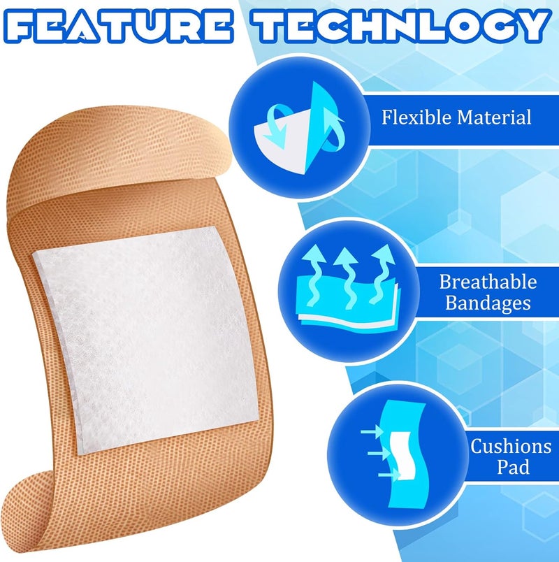 Marsui 100 Pcs Large Adhesive Bandages 2 x 3 Inch Wound Care Supplies Fabric Adhesive Strip Patch Waterproof Fabric Flexible Bandage Wrap Gauze Pads for Skin Care and Protect Wounds - Image 4