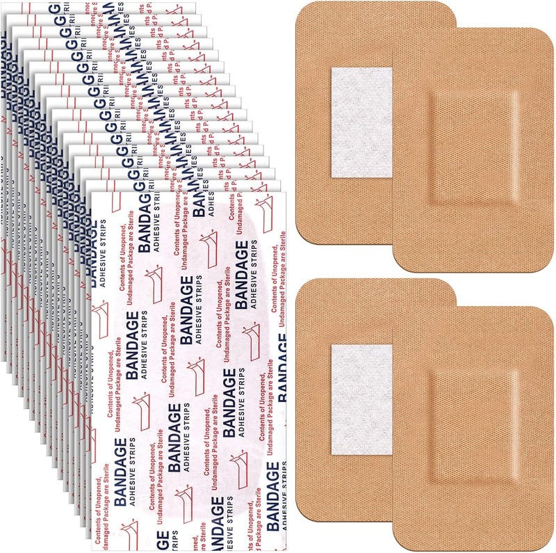 Marsui 100 Pcs Large Adhesive Bandages 2 x 3 Inch Wound Care Supplies Fabric Adhesive Strip Patch Waterproof Fabric Flexible Bandage Wrap Gauze Pads for Skin Care and Protect Wounds - Image 1