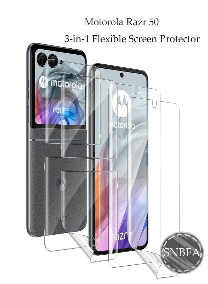 2 Sets 3-in-1 Flexible Screen Protector for Motorola Razr 50 , with Fingerprint Unlock Compatible, Full Adhesive Soft Film Phone Display Cover Accessory for Moto Razr 50 - Image 1