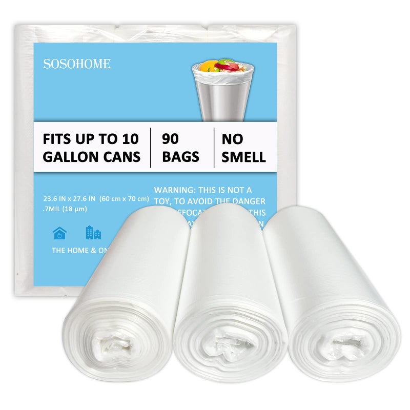 10 Gallon Trash Bags  18 Micron Ultra Thick Strong Clear Medium Size Garbage Bin Liners for Office Kitchen Fit 810 Gallon 90 Count